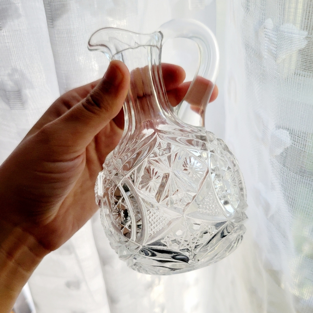 Vintage Hand-Cut Cruet Crystal Glass Water Jug Pitcher